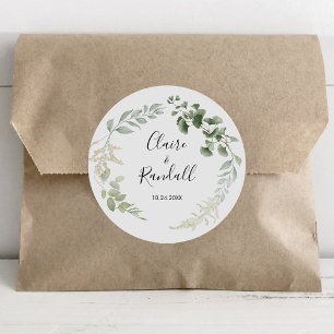 Summer Floral Green Foliage Wedding    Classic Round Sticker