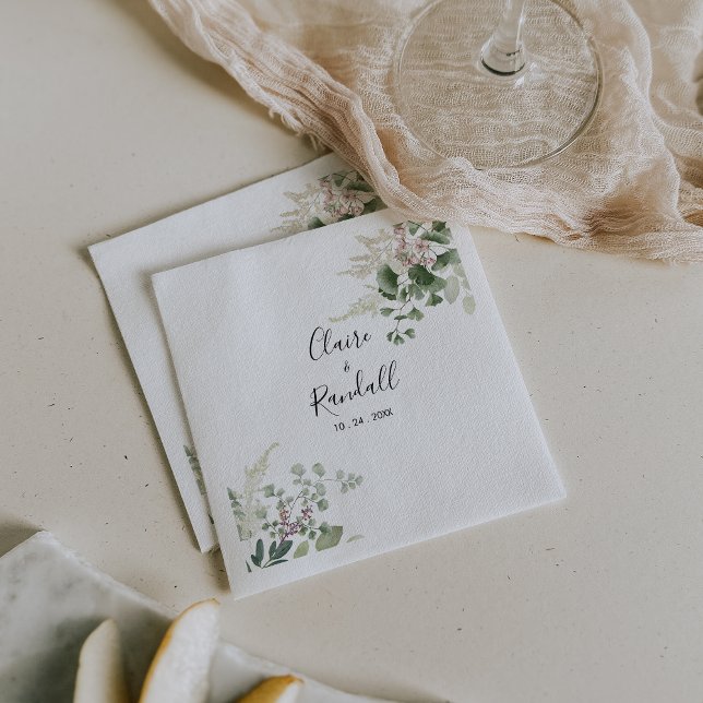 Summer Floral Green Foliage White Wedding  Napkin (Creator Uploaded)
