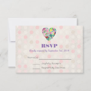 Summer Floral Heart in Pink and Green Wedding RSVP Card