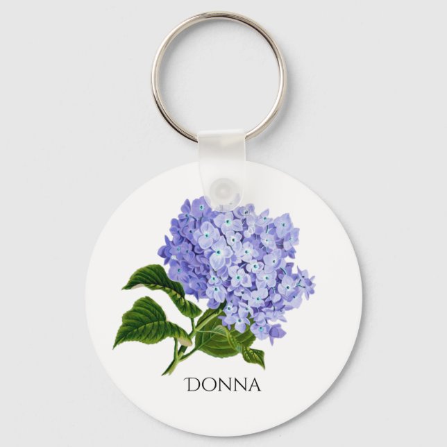 Summer Floral Hydrangea Personalised Key Chain (Front)