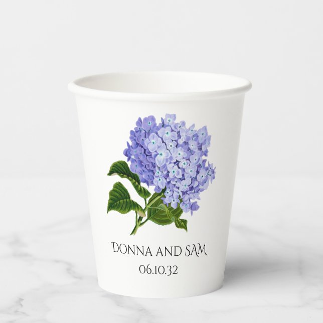 Summer Floral Hydrangea Wedding Paper Cups (Front)
