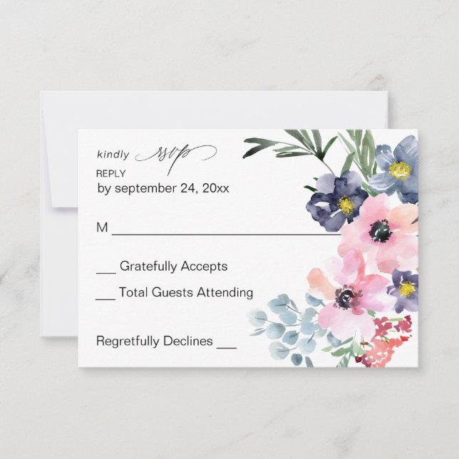 Summer Floral no Meal RSVP Card (Front)
