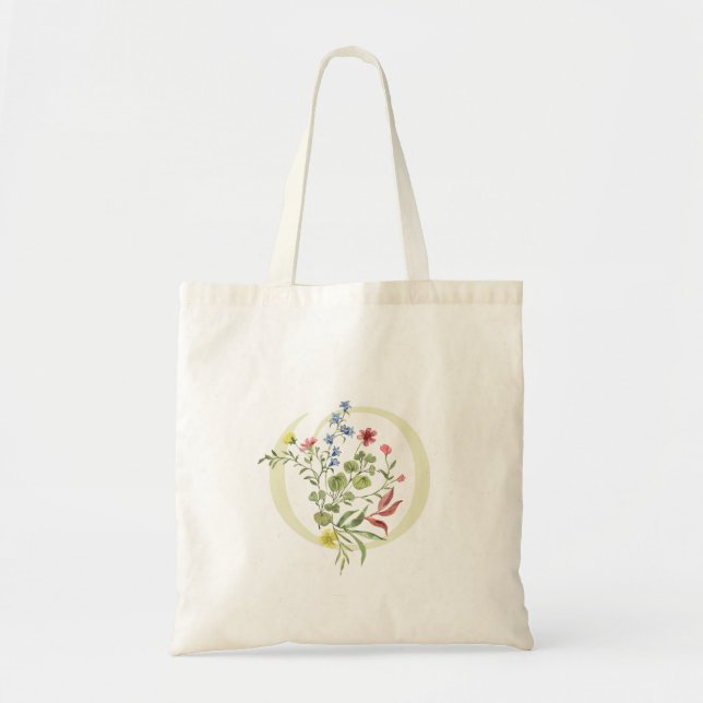 summer floral O monogram wedding Bridal Shower Tote Bag (Front)