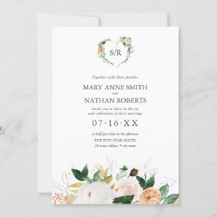 Summer Floral Orange Botanical Monogram Wedding In Invitation