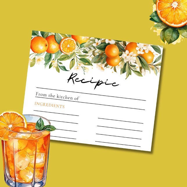 Summer Floral Orange Bridal Shower Recipie Card (Creator Uploaded)