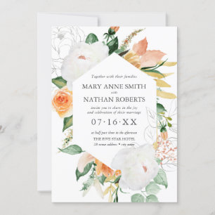 Summer Floral Orange Geometric Botanical Wedding Invitation