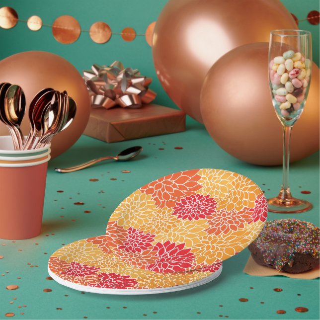 Summer  Floral Orange/Yellow/Red Paper Plate (Multi)