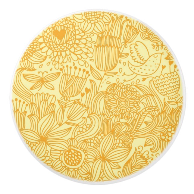 Summer floral pattern in warm colours ceramic knob (Front)