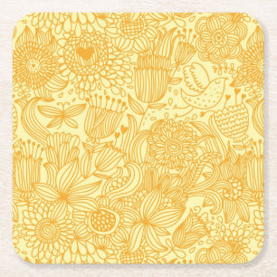 Summer floral pattern in warm colours square paper coaster