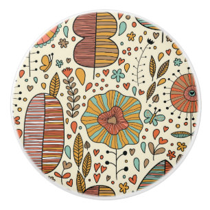 Summer floral pattern made of leaves ceramic knob