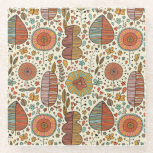 Summer floral pattern made of leaves glass coaster