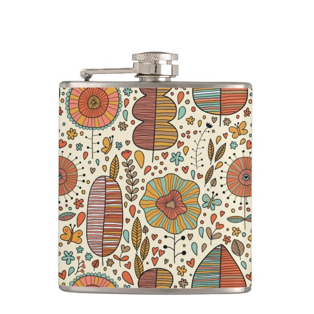 Summer floral pattern made of leaves hip flask (Front)