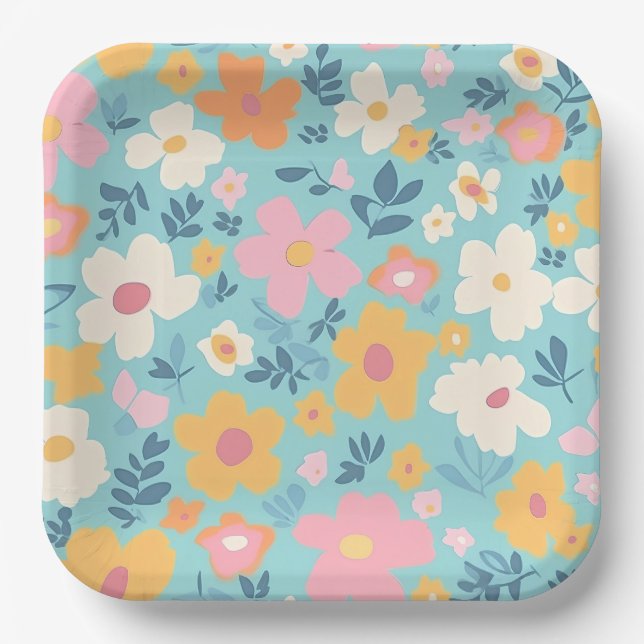 Summer Floral Pattern Paper Plate (Front)