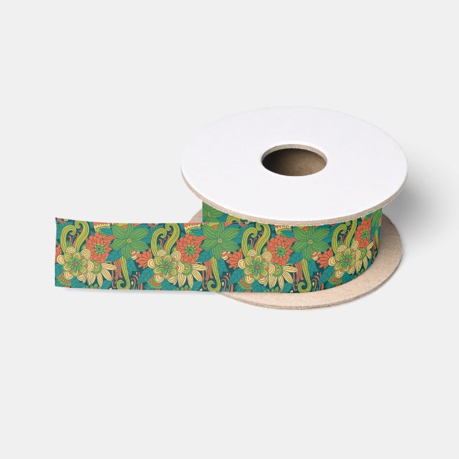 Summer floral pattern satin ribbon (Spool)