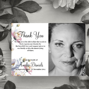 Summer Floral Photo In Memory Thank You Card