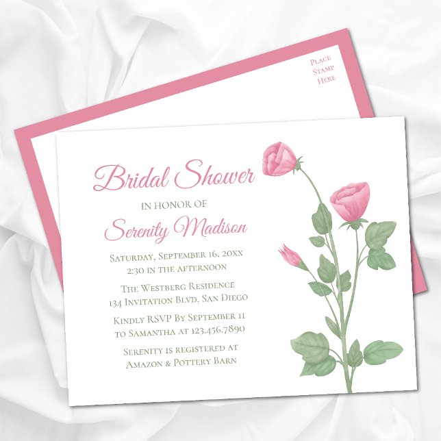 Summer Floral Pink Flowers Garden Bridal Shower  Invitation Postcard (Creator Uploaded)