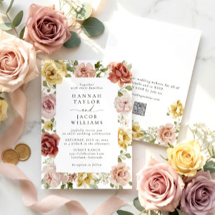 Summer Floral QR Code Wedding Invitation