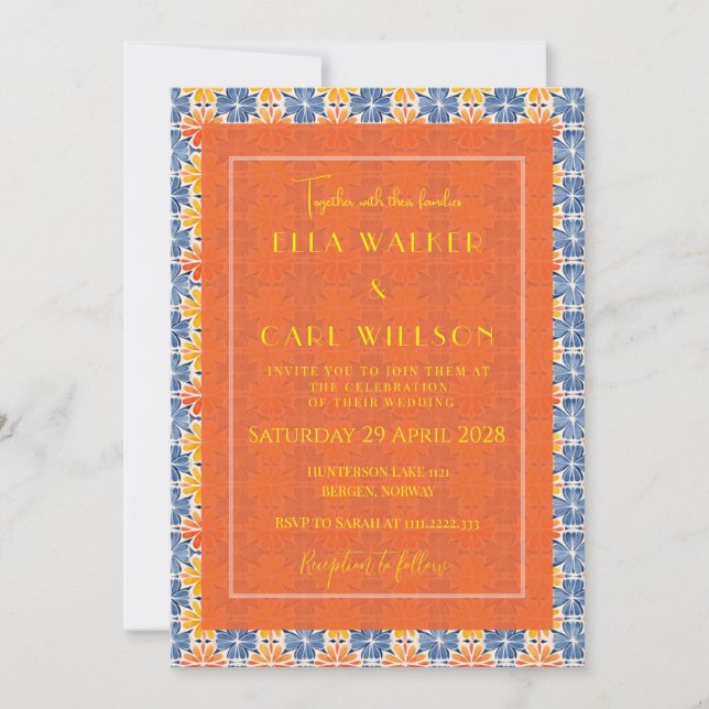 Summer Floral Tile Pattern Wedding Invitation (Front)