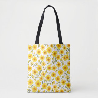 "Summer Floral Tote Bag - All-Over Yellow Blooms"