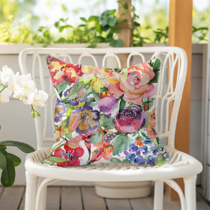 Summer Floral Watercolor Pattern Peach Purple Red Cushion