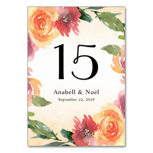 Summer Floral Wedding Table number