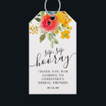 Summer Florals Sip Sip Hooray Bridal Shower Gift Tags<br><div class="desc">Bridal Shower favour tags for mini wine bottle featuring watercolor summer florals of bright red,  yellow and greenery.</div>