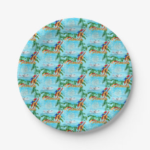 Summer Florida Seaplane Tropical Beach Coastal Paper Plate