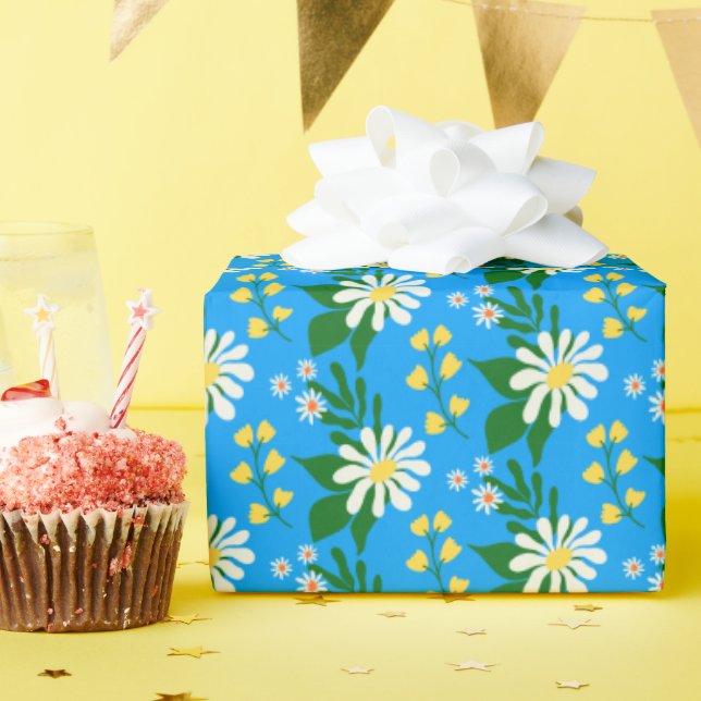 Summer Flower Bouquet on Blue Wrapping Paper (Birthday Party)