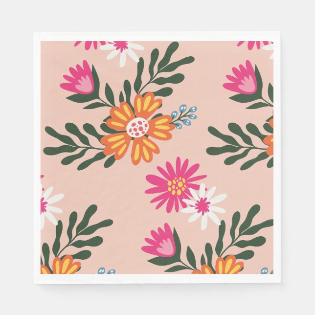 Summer Flower Bouquet On Pink Napkin (Front)