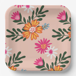 Summer Flower Bouquet On Pink Paper Plate
