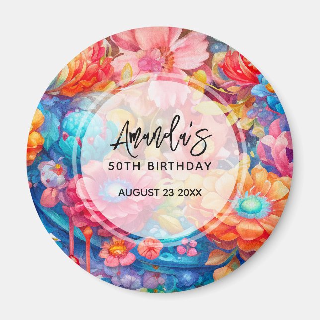 Summer Flower Bouquet Whimsical Boho Birthday Magnet (Front)