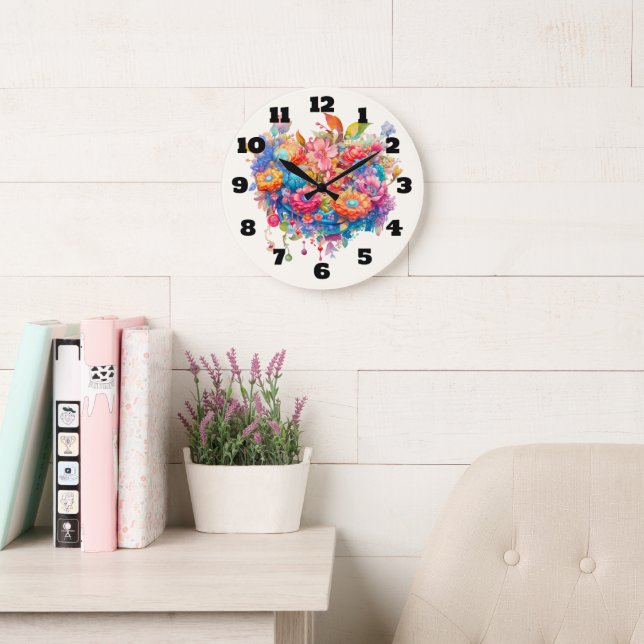 Summer Flower Bouquet Whimsical Boho Large Clock (Reading Room)