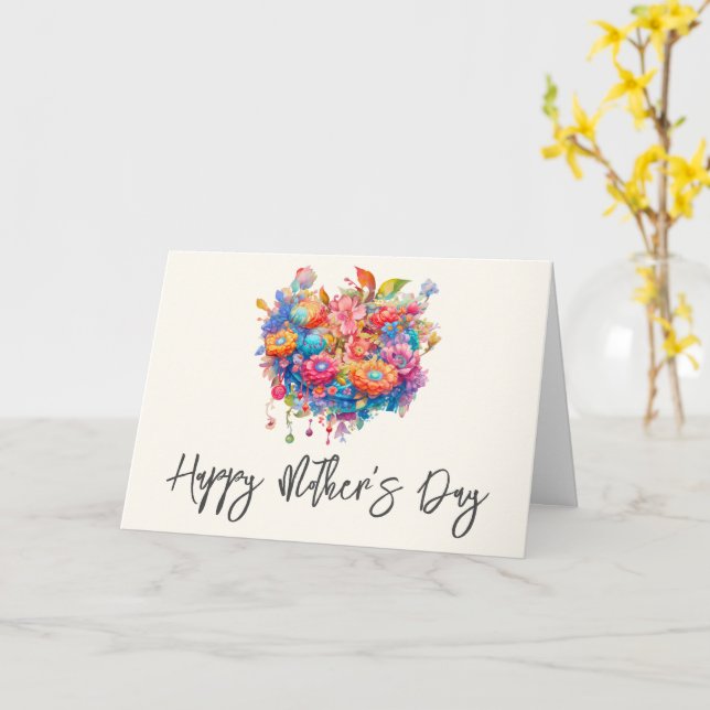 Summer Flower Bouquet Whimsical Boho Mother's Day Card (Yellow Flower)