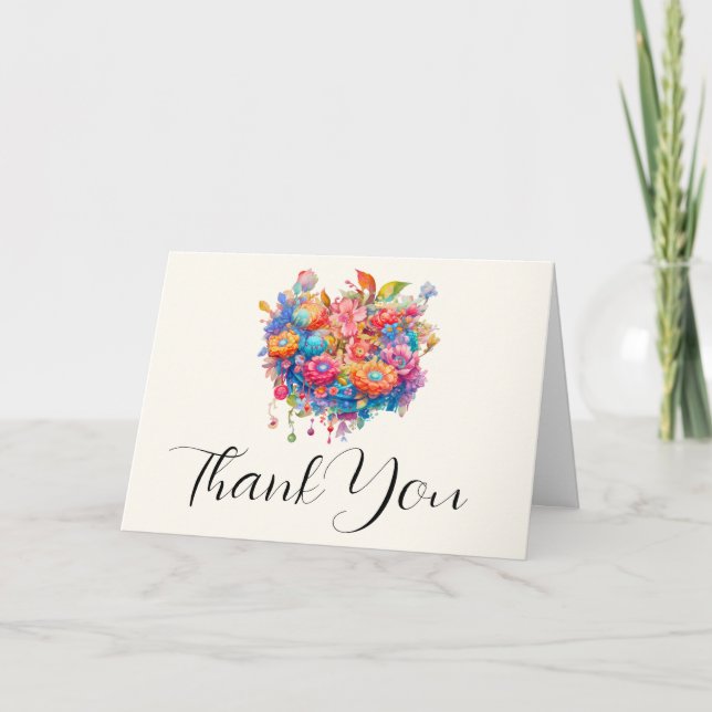 Summer Flower Bouquet Whimsical Boho Thank You (Front)