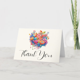 Summer Flower Bouquet Whimsical Boho Thank You Card