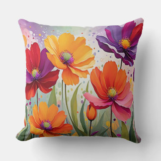 Summer Flower Garden Watercolor Cushion