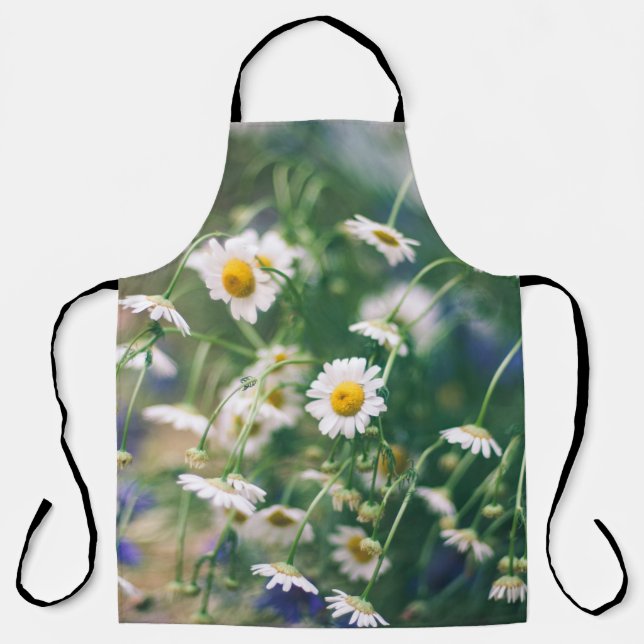 Summer flower pattern in green meadow with blue an apron (Front)