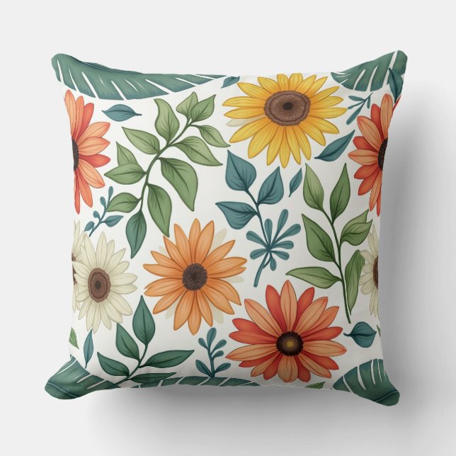 Summer flower pattern pillow cushion (Front)
