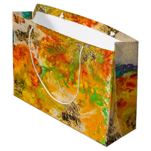 Summer Flowers abstract Orange Gold Yellow Large Gift Bag