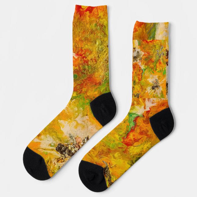 Summer Flowers abstract Orange Gold Yellow  Socks (Left)