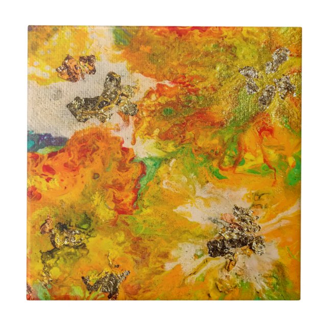 Summer Flowers abstract Orange Gold Yellow  Tile (Front)
