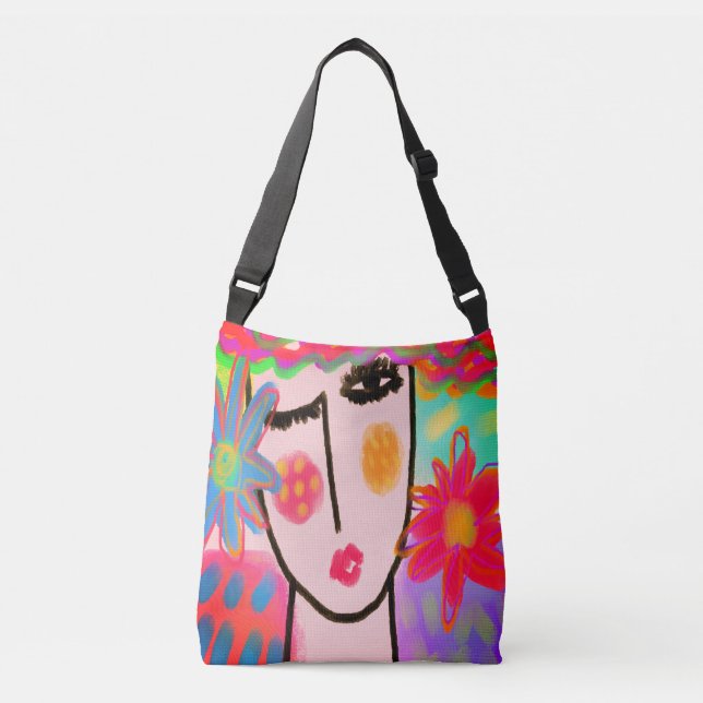 Summer Flowers Abstract Painting Crossbody Bag (Front)