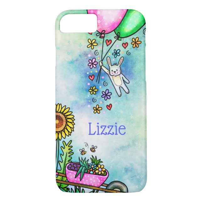 Summer Flowers and Whimsical Bunny with Balloons Case-Mate iPhone Case (Back)