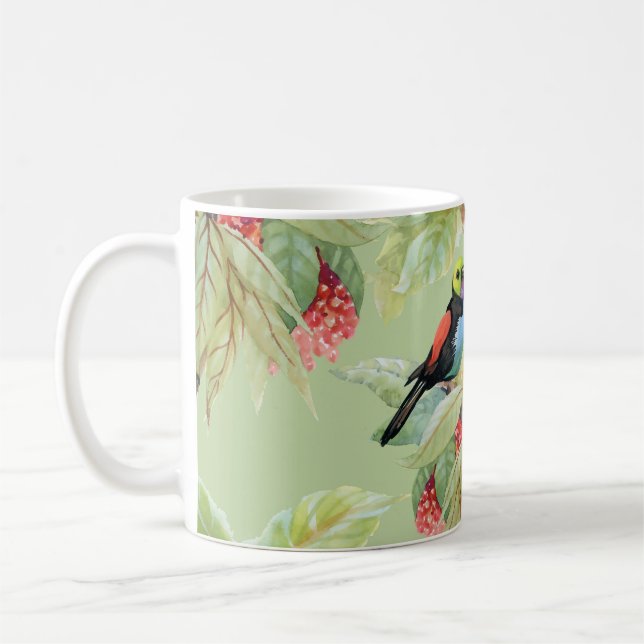 Summer Flowers Birds: Tropical Pattern Coffee Mug (Left)