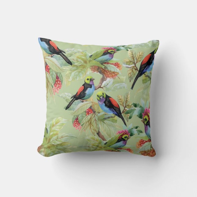 Summer Flowers Birds: Tropical Pattern Cushion (Front)