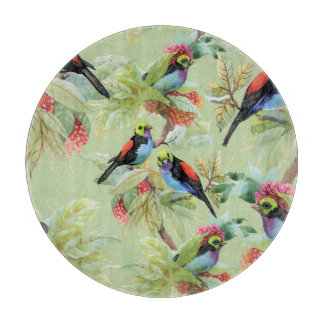 Summer Flowers Birds: Tropical Pattern Cutting Board