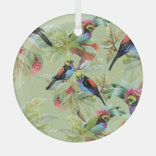 Summer Flowers Birds: Tropical Pattern Glass Tree Decoration