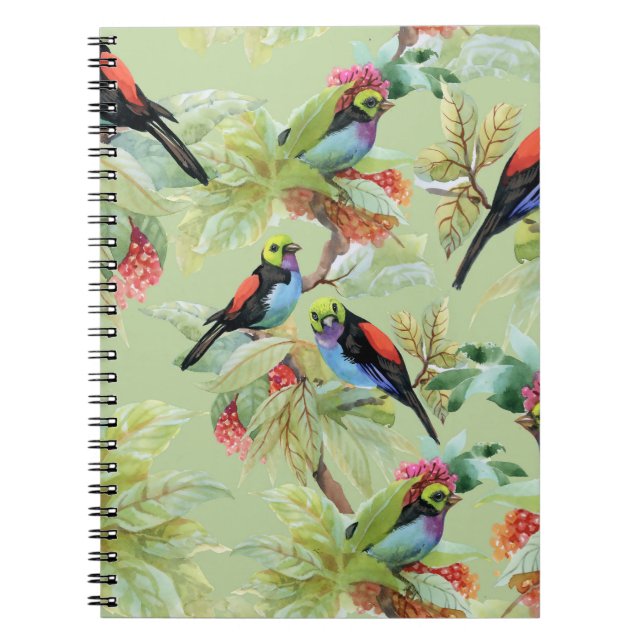 Summer Flowers Birds: Tropical Pattern Notebook (Front)