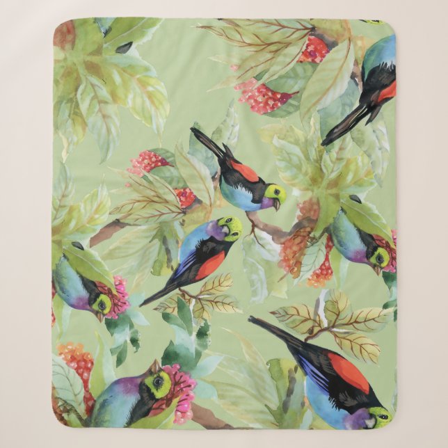 Summer Flowers Birds: Tropical Pattern Sherpa Blanket (Front)