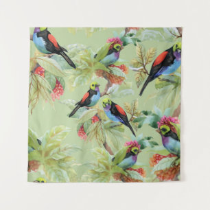 Summer Flowers Birds: Tropical Pattern Tapestry
